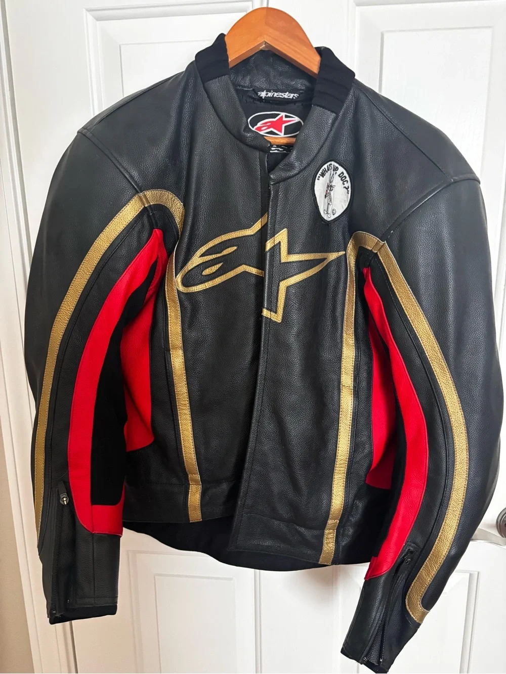 Alpinestars Black Leather Jacket with Red & Gold Accents